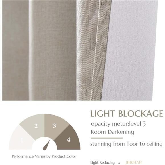 Linen Textured Curtain for Living Room Darkening 84 Inch Long Bedroom Curtain - Picture 5 of 7